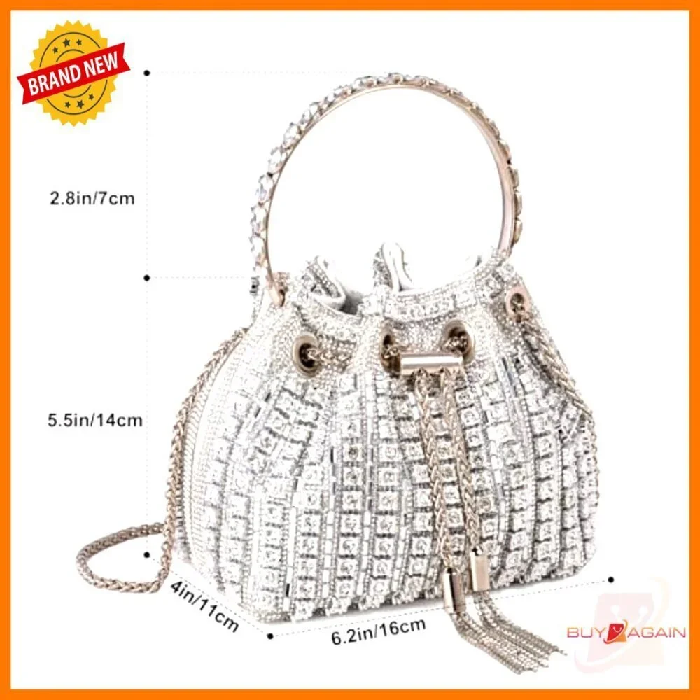 Silver Beaded Hobo Clutch Evening Bag for Wedding Prom Party